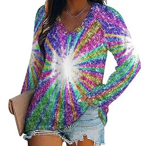 Glitter Regenboog Vrouwen Lange Mouw V-hals T-shirts Herfst Tops Trui Tuniek Tee voor Leggings