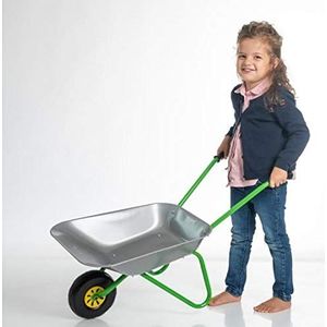OA Rolly Toys Metalen kruiwagen, zilver/groen, voor kinderen vanaf 2 jaar, metalen kom, belastbaar tot 25 kg, kunststof handgrepen
