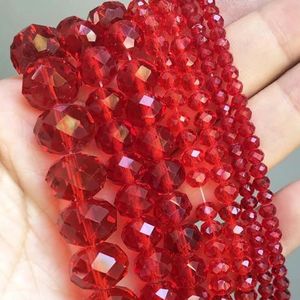Facetgeslepen zwart glas kristal rondelle kralen losse spacer kralen voor sieraden maken DIY armband ketting strengen 4/6/8/10/12/14 mm-rood-4 mm (140-150 stuks)