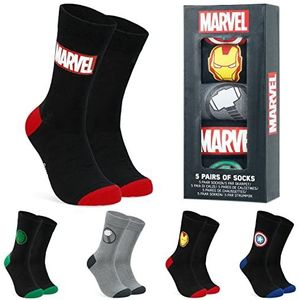 Marvel Heren sokken zacht ademend Avengers 5 Pack kuitlengte crew geschenken voor mannen (Zwart/Grijs, 40-45 EU)