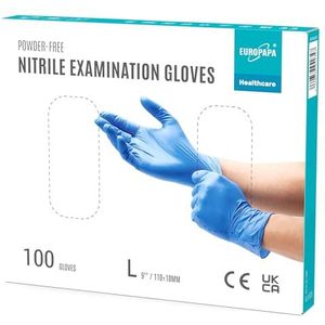 EUROPAPA® 100 x nitrilhandschoenen, wegwerphandschoenen, onderzoekshandschoenen, nitril handschoenen, poedervrij, zonder latex, niet-steriel, latexvrij, wegwerphandschoenen (L, Oceaanblauw)