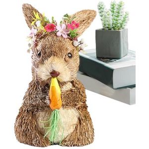 Bunny tuinbeeld, stro konijn figuur | Realistisch konijnenstandbeeld Vrijstaand konijntje - Stroweeffiguren Verzamelbare konijnen voor studeerkamer, terras, tuin, binnenplaats, woonkamer Selico