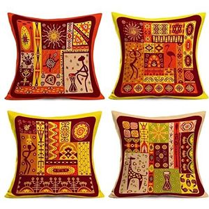 lewwmn Kussenslopen set van 4, Afrikaanse tribal kussensloop kussensloop, 60 x 60 cm, linnen kussensloop voor sofa, stoel, bed, woondecoratie, buitenkussens, waterdicht, 60 x 60 cm