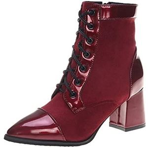 HJUGHPN Womens Laarzen Laarzen Winter Vrouw Schoenen Hoge Hakken Sexy Lakleer Designer Merk Luxe Vrouwen Schoenen, Rood, CN-Size-36