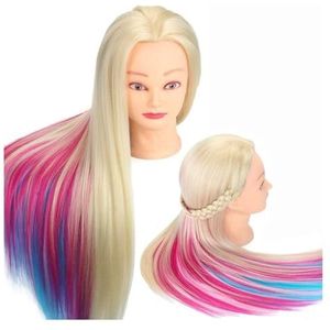 29,5 inch kleurrijke oefenpoppenhoofden for oefenkapsels, haarverzorging, vlechten, Solon-kapperstrein