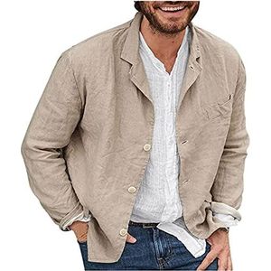 Men'S Loose Cotton And Linen Suit Jacket, Men'S Casual Suit Blazer Jackets Cotton, Men'S Casual Suit Blazer (L,Khaki)