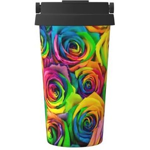 OdDdot Kleurrijke Rose Print Travel Coffee Mug Geïsoleerde Koffie Cup Herbruikbare Koffie Cups Vacuüm Rvs Mok