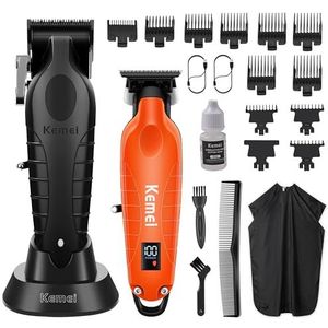 KEMEI Tondeuse voor heren, professionele tondeuse en trimmerset, draadloze Zero Gap trimmer voor mannen met led-display, 11 geleidekammen