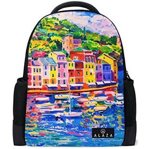 Mijn Dagelijkse Italië Huis Boot Zee Olie Schilderen Rugzak 14 Inch Laptop Daypack Bookbag voor Travel College School