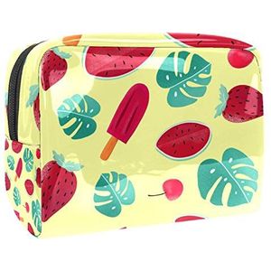 Make-up tas PVC toilettas met ritssluiting waterdichte cosmetische tas met watermeloen bladeren aardbei kersen geel voor vrouwen en meisjes