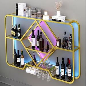 Wall Mounted LED Wine Rack, LED Industrial Wine Rack Wall Mounted Bar Unit Floating Shelves Inverted Wine Glass Rack For Home Commercial Bar (Color : Gold, Size : 100x20x70cm)