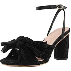 TABKER Sandalen met hak vlinder-knoop sandalen dames pumps satijn zomer dame schoenen hoge hakken feestsandalen dansschoenen (kleur: zwart, maat: 5,5 UK)