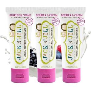 Jack N' Jill Natuurlijke tandpasta voor kinderen, gemaakt met natuurlijke ingrediënten, helpt tandvlees en strijd, vanaf 6 maanden + - bessen & crème smaak 3 x 50 g