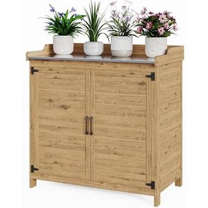 Bealife Plantentafel met onderkast, tuinkast met werkblad met 1 beweegbare plank voor binnen en buiten (Natuur, 48 x 98 x 95 cm)