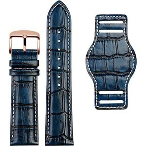 leer vervangingsbanden, horloges Echt lederen horlogeband 20 mm 22 mm heren met matte polshorloges band handgemaakte lederen armband (kleur: blauw gouden pin, maat: 18 mm) (Size : Blue Rose Gold Pin