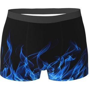 ZJYAGZX Boxershorts voor heren met blauwe vlamprint - comfortabele ondergoedbroek, ademend vochtafvoerend, Zwart, S