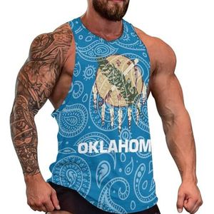 Paisley Oklahoma State Flag Heren Tanktop Grafisch Mouwloos Bodybuilding Tees Casual Strand T-Shirt Grappige Gym Spier