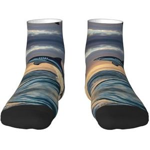 Veelzijdige sportsokken met blauwe haaienprint voor casual en sportkleding, geweldige pasvorm voor voetmaten 36-45, Blauwe Haai, Eén Maat