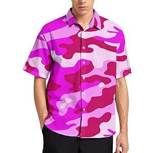 Roze Camo heren T-shirt met korte mouwen casual button down zomer strand top met zak