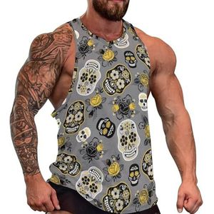 Dia De Los Muertos Day Tanktop voor heren, grafische mouwloze bodybuilding-T-shirts, casual strand-T-shirt, grappig sportshirt, spiersport