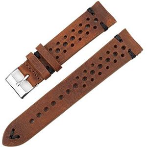 Chlikeyi Horlogebandje van rundleer voor heren, handgemaakt, ademend, poreuze oliewas, 18-24 mm, lijn bruin-zwart, 20 mm