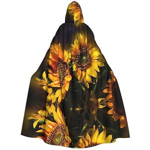 Womens Mens volledige lengte carnaval cape met capuchon cosplay kostuums mantel, 185 cm zonnebloemen schilderij