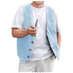 AeoTeokey Linnen vest voor heren, zomerpak, vest, vintage retrovest, normale pasvorm, Lichtblauw, XL