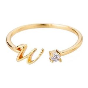 AZ Initial Rings voor vrouwen Open verstelbare roestvrij staal trouwring Trend gouden kleur paar sieraden accessoires -7-W-verguld