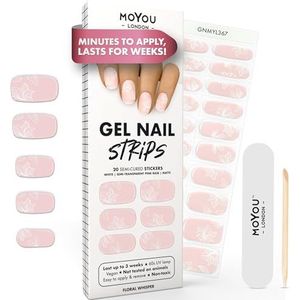 MOYOU LONDON Halfgeharde gelnagelstrips, 20 stuks, gelnagelfolies voor manicure in salonkwaliteit, werkt met elke uv-nagellamp, eenvoudig aan te brengen, Floral Whisper