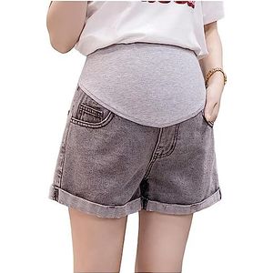 Zwangerschaps Jean Shorts Denim Shorts Roll Hem Over Buik Zwangerschap Dames Zomer Shorts (Grijs, XL)
