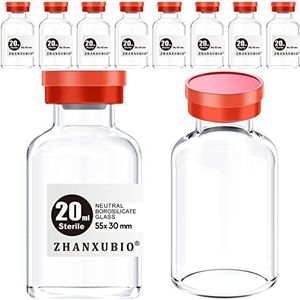 ZHANXUBIO Steriele Lege Flesjes met Zelf Helende Injectiehaven en Aluminium Plastic GLB, Steriel Pakket (20ml Duidelijk 10PCS)