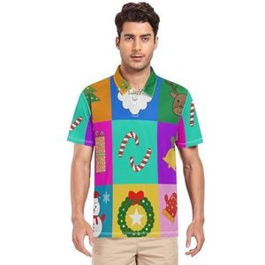 LI ZHI XIN Heren poloshirt korte mouwen werk T-shirt zomer top klassieke kraag sweatshirt met 2 knopen voor golf tennis outdoor sport kerstboom handschoenen eland, Meerkleurig, S