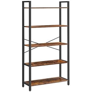 VASAGLE Boekenkast met 5 verdiepingen, rustieke planken met stalen frame, voor woonkamer, kantoor, studeerkamer, hal, industriële stijl, rustiek bruin en zwart LLS081B01