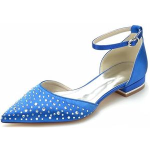 Hanfike Meisjes Womens Formele Flats voor Bruiloft Enkelband Kristallen Kralen Bruiloft Schoenen JY287, koningsblauw, 40.5 EU