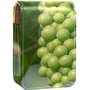 Gepersonaliseerde Lipstick Case Draagbare Make-up Tas Cosmetische Pouch Lippenstift Houder Make-up Organizer Groene Druiven Fruit Groen, Meerkleurig, 9.5x2x7 cm/3.7x0.8x2.7 in