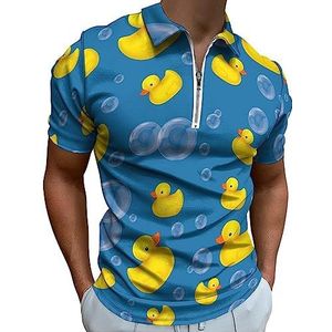 Rubber Duck An Soap Bubble Polo Shirt voor Mannen Casual Rits Kraag T-shirts Golf Tops Slim Fit