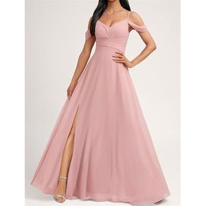 HPPEE Dames koude schouder V-hals chiffon bruidsmeisjes jurken met split geplooide formele jurk avondjurk, Taupe, 32