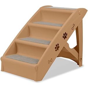 Froadp 49x38x61cm Inklapbare Trap voor Honden Trappen van Kunststof Opvouwbare Hondentrap met 4 Treden & Antislip Vilten Mat Kattentrap Bed Trapjes Draagbank Huisdiertrap voor Sofa Balkon (Bruin)