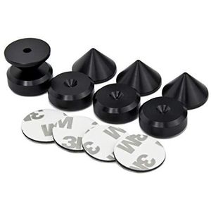 PrecisionGeek Zwart Aluminium Luidspreker Spikes / Boxen Spikes Kegelvorm 20mm dia & Speaker Spikes Kegels 20mm & Lijm Pads - 4 stuks