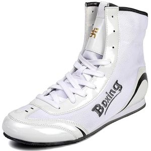 Hiuzylqx Unisex hoge boksschoenen, ademend, vecht- en worstelschoenen, powerlifting, bodybuilding, vechtsporten, wedstrijd- en trainingsschoenen,Wit,36 EU
