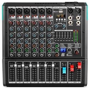 Audio DJ-mixer 6 Kanaals Sound Mixer Audio Mixing Console Bluetooth USB Record Computer 48V Fantoomvoeding Vertraging Repaeat 99 Effect Podcast-apparatuur