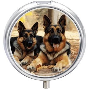 Duitse Herder Hond Pillendoos Waterdichte Draagbare Geneeskunde Pil Case Vochtbestendig Metalen Reizen Pillendoos met 3 Compartimenten Medicijnkoffer