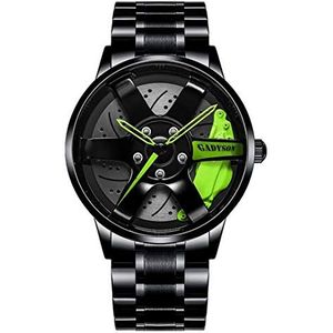 Gierzijia Mannen Holle Stereoscopische Wiel Horloge, Auto Wiel Ontwerp Polshorloge Mode Sport Horloge Quartz Mesh Rim Hub Horloges, Groen, One Size, Modern