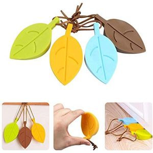 BelleStyle Siliconen deurstopper, 4 stuks bladeren stijl cartoon flexibele wig raam/deurstops met lanyard voor thuiskantoor tuin