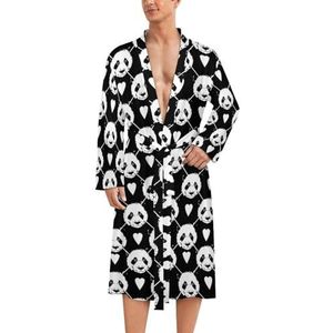 Valentijnsdag panda hart herenmantel zachte badjas pyjama nachtkleding loungewear ochtendjas met riem L