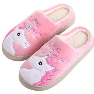 Katara Uniseks pluizige platte pantoffels, Eenhoorn Pink Magic, 34/35 EU