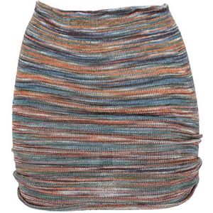 Guru-Shop, Minirok, Boho Gebreide Rok, Etnische Rok, Roestig Oranje/duifblauw, Katoen, Size:36, Rokken/kort