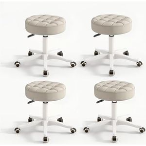 Kleine stoel, ronde kruk met wielen, PU-leer, in hoogte verstelbaar, draaibaar, tekentafel, salonstoelen, thuiskantoorstoel(Grey,Pack of 4)