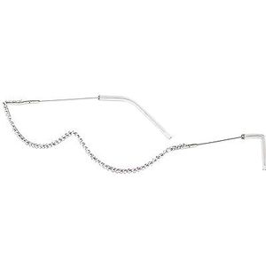 perfeclan Brillen met half montuur Nepbril zonder lens Metalen montuur met halve rand Unieke decoratie Brilmonturen voor selfie Vrouw Dames Reisvakantie, Zilveren frame diamant
