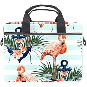 Wolfes Vogel Paars Laptop Schouder Messenger Bag Crossbody Aktetas Messenger Sleeve voor 13 13.3 14.5 Inch Laptop Tablet Beschermen Tote Bag Case, Anker Tropische Flamingo's, 11x14.5x1.2in /28x36.8x3 cm